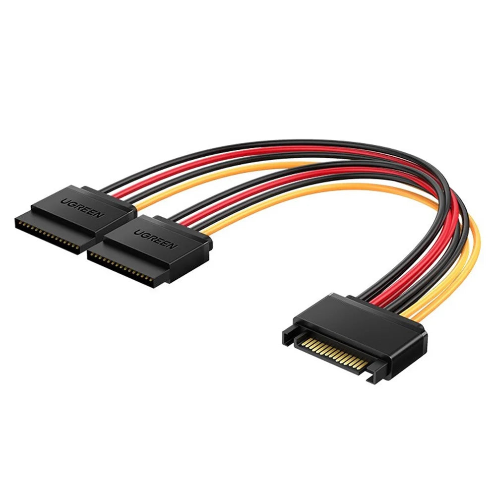 UGREEN 50719 SATA Power Y Splitter Cable 15-Pin Male to 2 Female Extension Cable Hard Disk Optical Drive Power Cable Serial Data Transfer Cord - 1