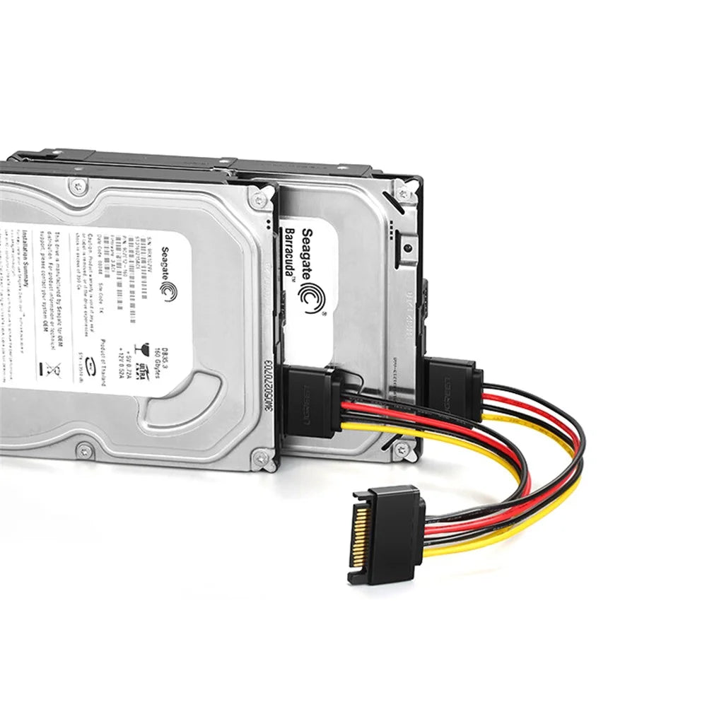 UGREEN 50719 SATA Power Y Splitter Cable 15-Pin Male to 2 Female Extension Cable Hard Disk Optical Drive Power Cable Serial Data Transfer Cord - 4