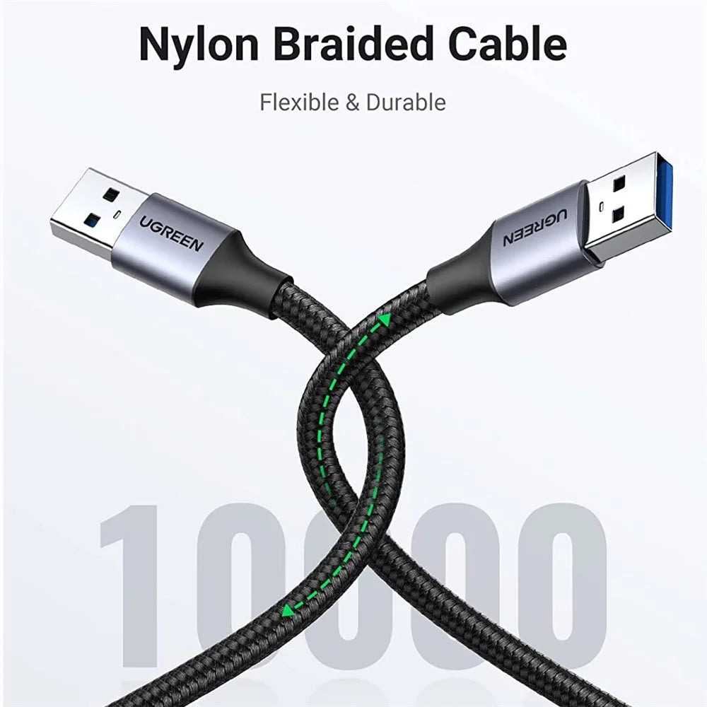 UGREEN 80790 USB 3.0 A to A Cable 1m USB 3.0 to USB 3.0 Cable Male to Male Cable Nylon Braided Cord Compatible for Hard Drive Enclosures DVD Player Laptop - 2