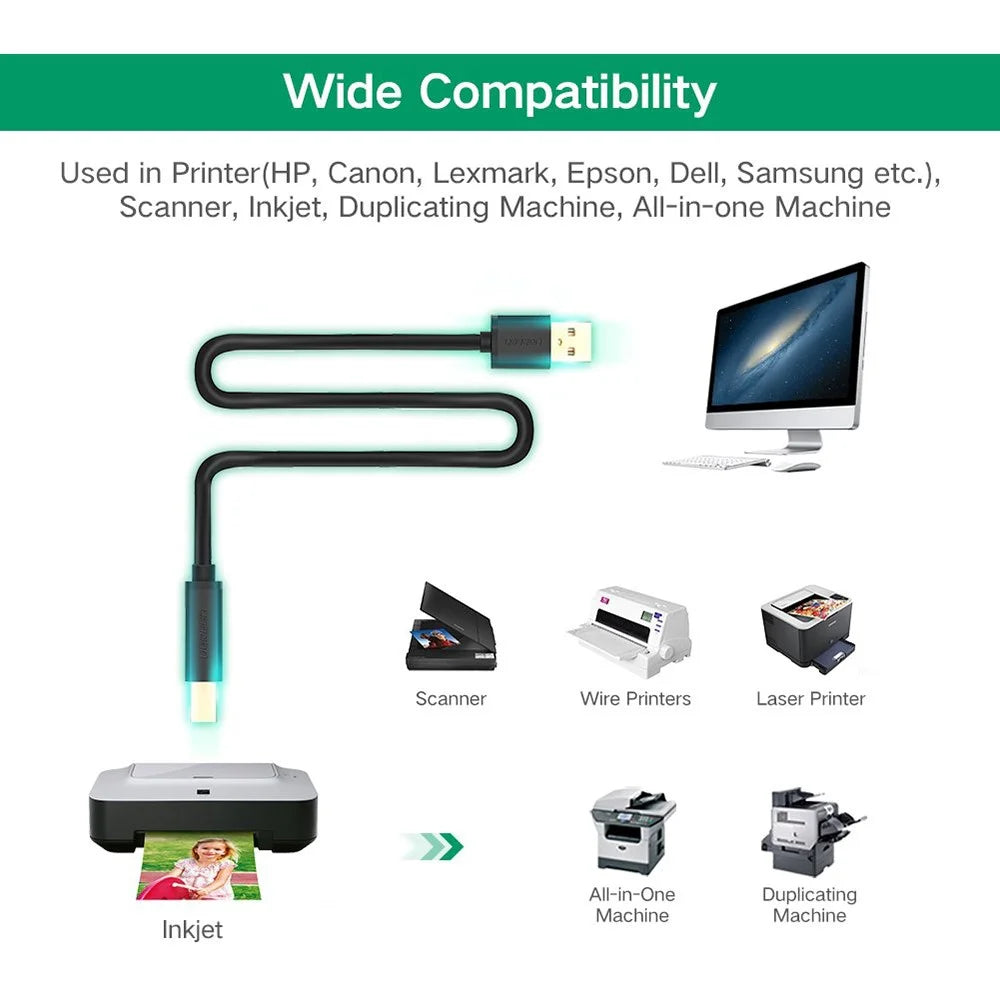 UGREEN 10374 10m USB Printer Cable with Amplifier Extender USB2.0 Male to USB B Male Printer Cord Support 480 Mbps Data Transfer Compatible with Mac/HP/Canon/Dell/Xerox/Samsung - 7