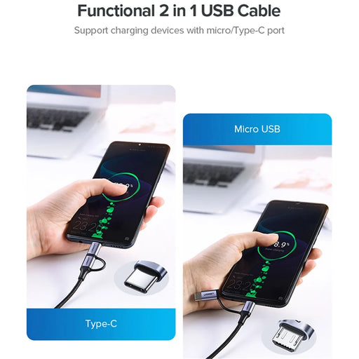 UGREEN 30875 1m 2 in 1 USB Cable 3A Fast Charging Cord USB2.0 to Micro USB + Type-C Data Cable Aluminum High-Speed Data Sync Transfer - 2