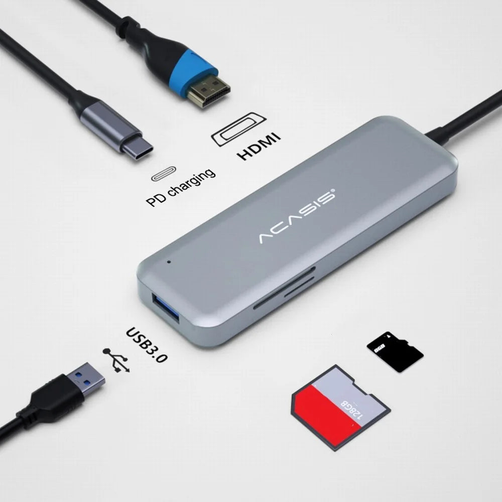 ACASIS CM005 5 in 1USB-C Hub Type-C to HD 4K USB 3.0 SD TF Card Reader with PD Charging for MacBook Pro USB 3.0 Hub - 4