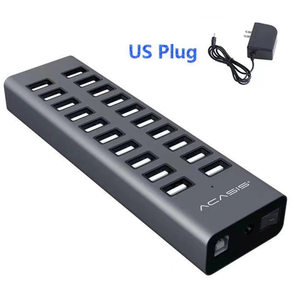 ACASIS H037 USB2.0 Hub Multi-Function Extended 20-Port Hub Adapter with Power Supply Port - US Plug - 2