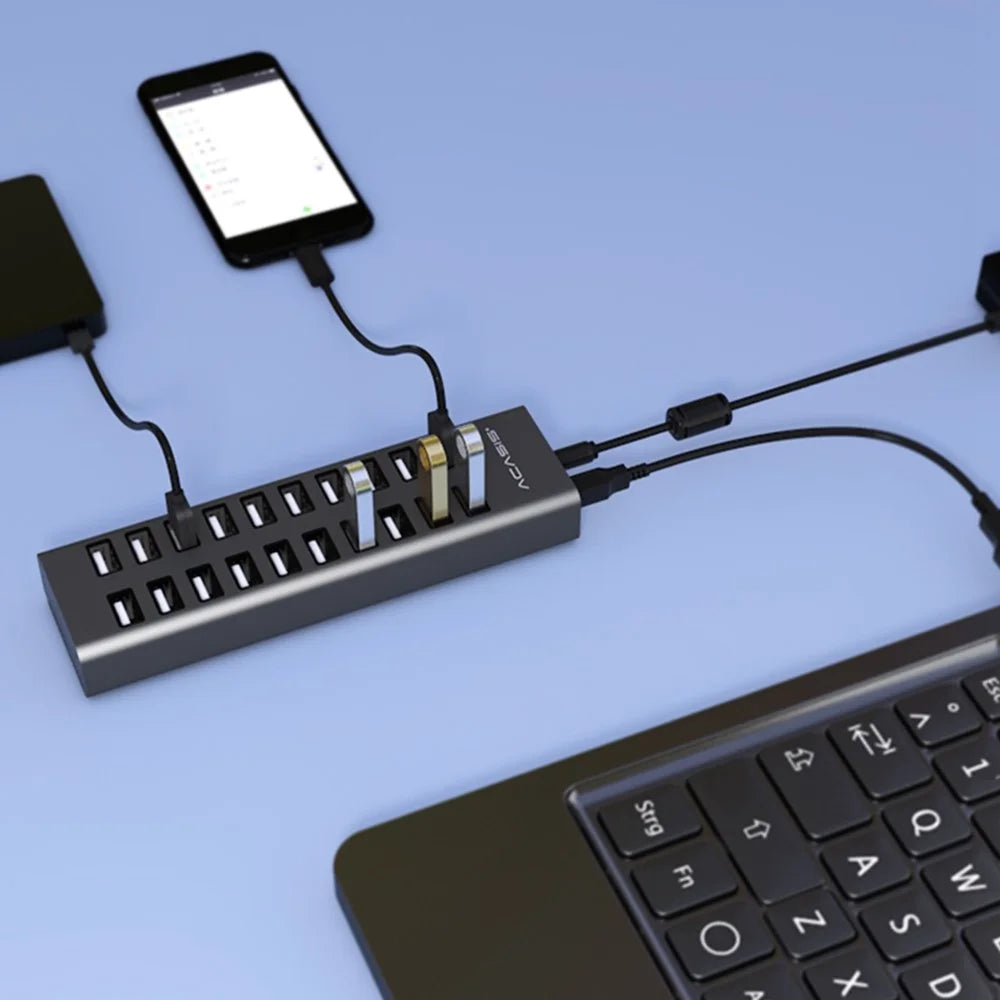 ACASIS H037 USB2.0 Hub Multi-Function Extended 20-Port Hub Adapter with Power Supply Port - US Plug - 3