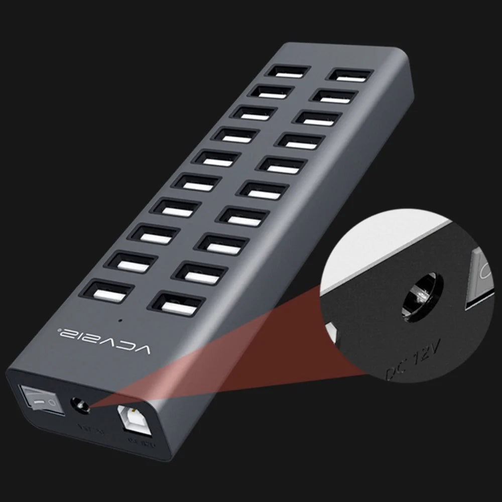 ACASIS H037 USB2.0 Hub Multi-Function Extended 20-Port Hub Adapter with Power Supply Port - US Plug - 6