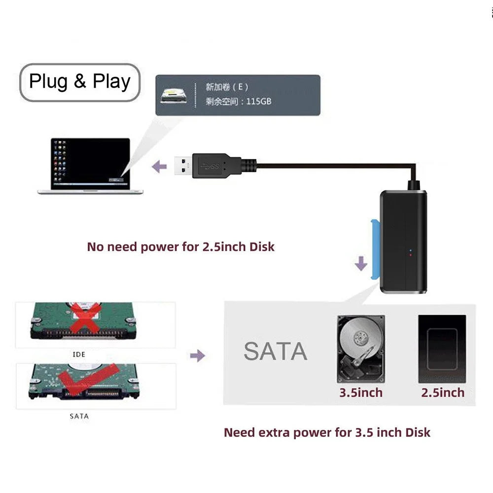 U3-027-RI 0.3m USB 3.0 to Angled SATA 22 Pin Adapter Cable for 2.5" 3.5" Hard Disk Drive SSD for Desktop Laptop (No Power Supply) - 7