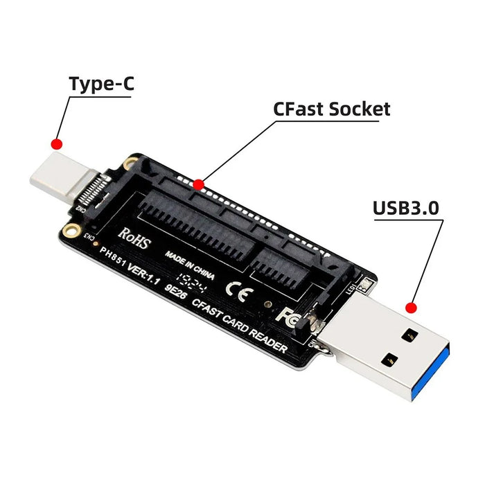 U3-039 USB3.0+USB-C to CFast 2.0 Card Adapter PCBA CFast Card Reader for Desktop Laptop Data Transfer Converter Support 10Gbps High Speed - 4