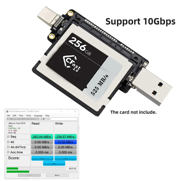 U3-039 USB3.0+USB-C to CFast 2.0 Card Adapter PCBA CFast Card Reader for Desktop Laptop Data Transfer Converter Support 10Gbps High Speed - 5