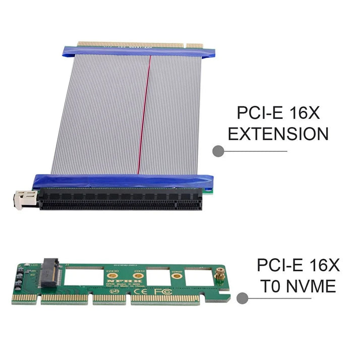 EP-075+SA-001 NGFF M-key NVME AHCI SSD to PCI-E 3.0 X16 Vertical Adapter with PCI-E 16X Extension Cable - 3