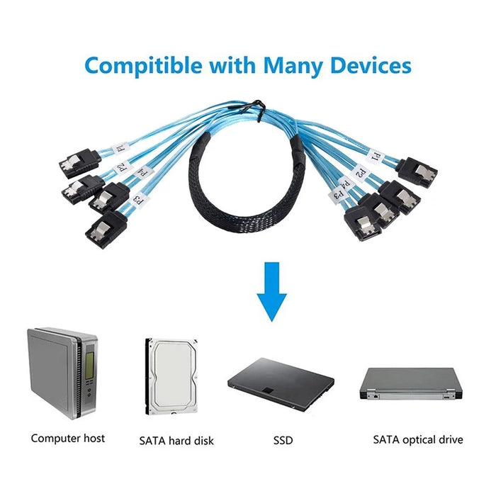 SF-009-0.5M Internal SAS 4 SATA Host to 4 SATA 7-pin Target Hard Disk 6Gbps Data Server Cable - 2