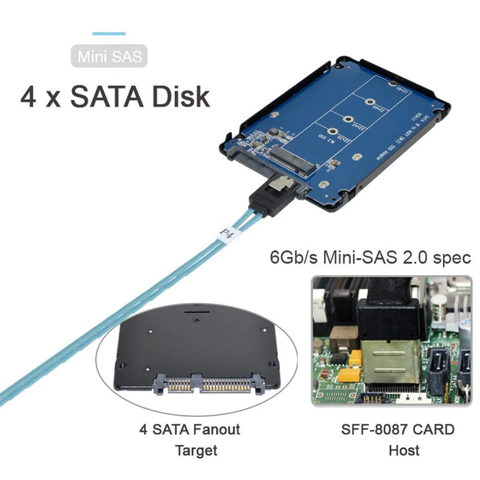 SF-009-0.5M Internal SAS 4 SATA Host to 4 SATA 7-pin Target Hard Disk 6Gbps Data Server Cable - 5