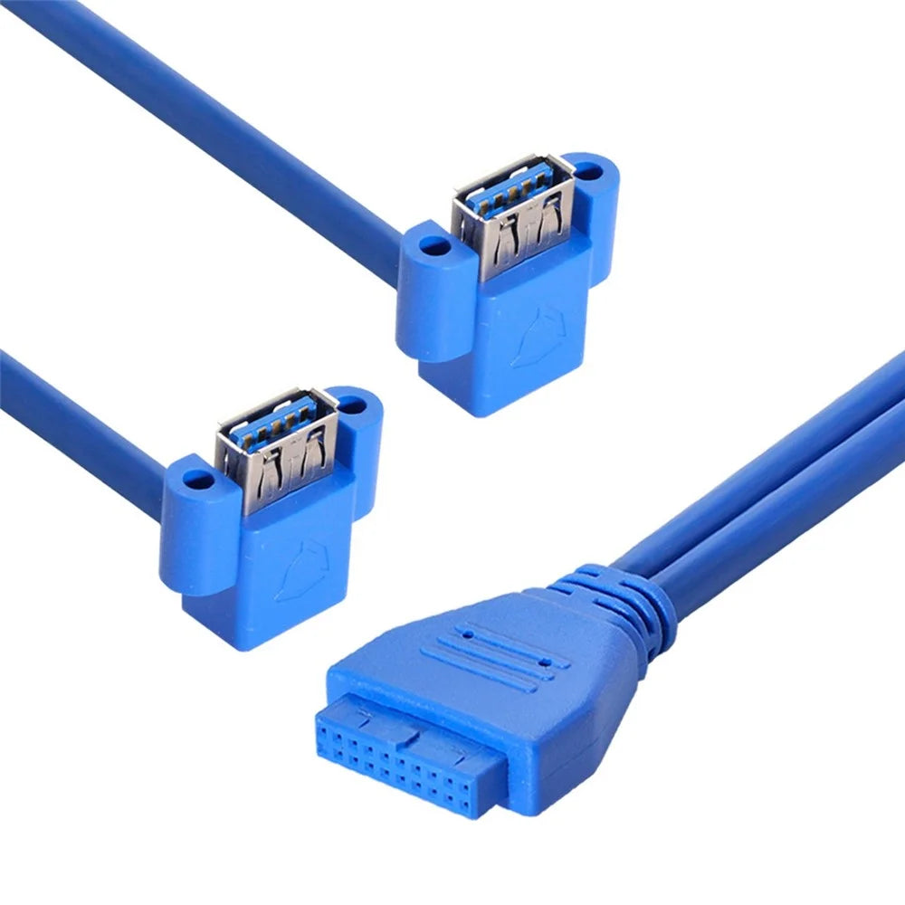 U3-063 0.5m USB to 20Pin Cable Dual Elbow USB 3.0 Female to Motherboard 20Pin Box Header Slot Panel Mount Data Cable - 1