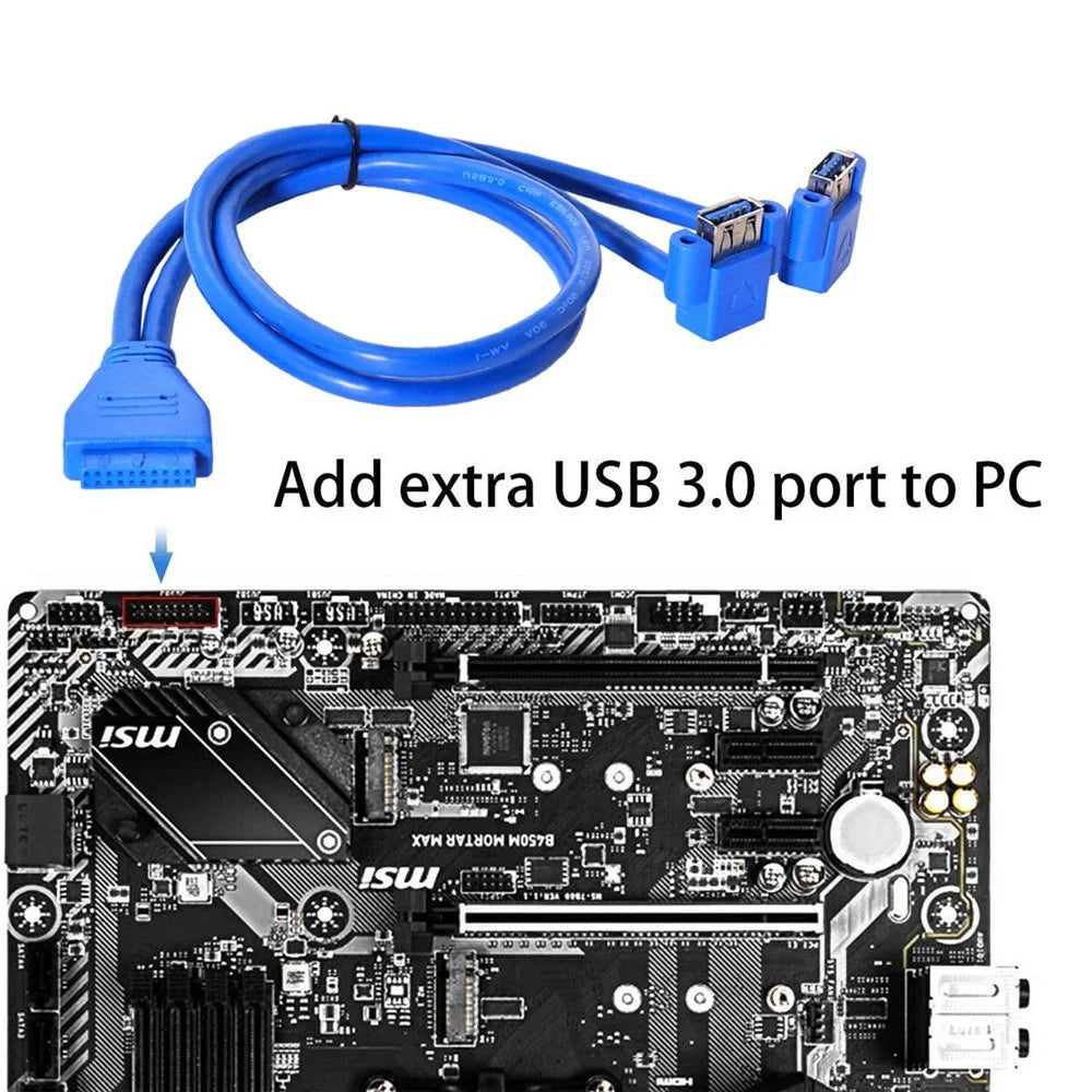 U3-063 0.5m USB to 20Pin Cable Dual Elbow USB 3.0 Female to Motherboard 20Pin Box Header Slot Panel Mount Data Cable - 5