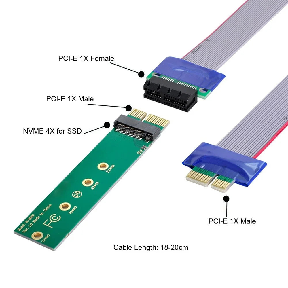 EP-051+SA-002 M2 NGFF M-key NVME AHCI SSD to PCI-E 3.0 X1 Vertical Adapter with Extension Cable - 4
