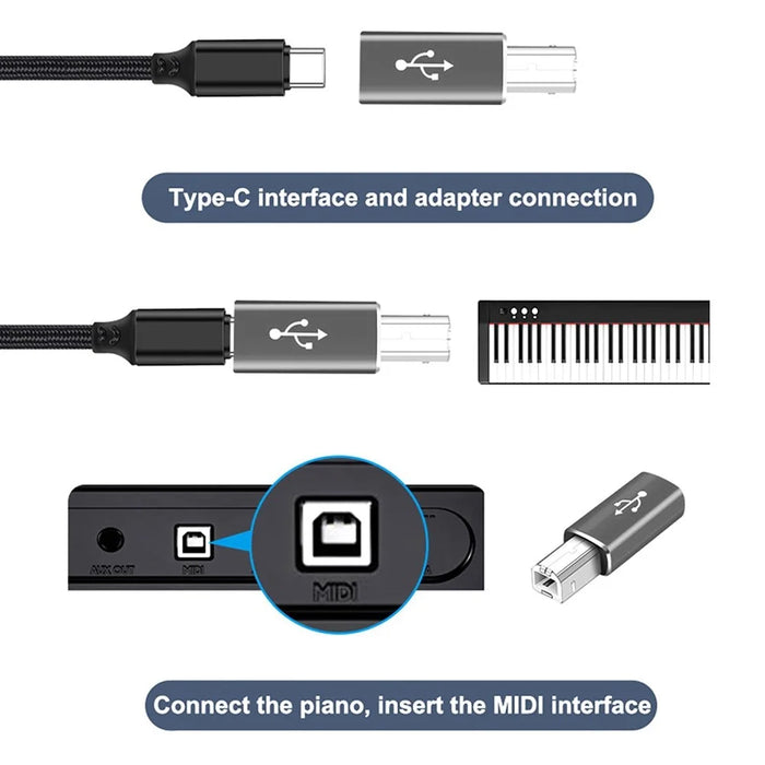 UC-163 2Pcs USB-C Female to USB-B Male Adapters Converter (Grey+Black) - 6