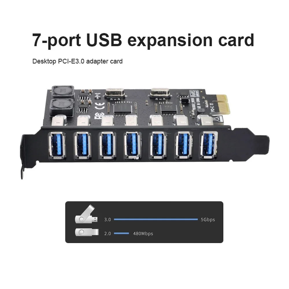 U3-019-7P 7 Ports 5Gbps PCI-E to USB 3.0 HUB PCI Express Expansion Card Adapter with NEC+VLI Dual Chip - 5