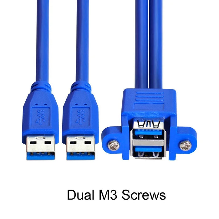 U3-104 50cm Dual USB 3.0 Male to Stackable Dual USB Female Extension Cable with Screw Panel Mount Holes - 3