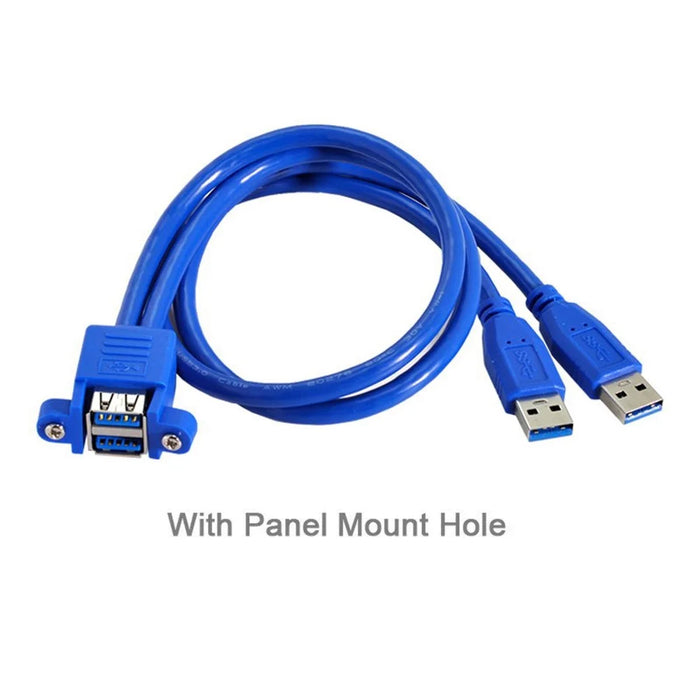 U3-104 50cm Dual USB 3.0 Male to Stackable Dual USB Female Extension Cable with Screw Panel Mount Holes - 5