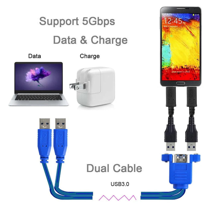 U3-104 50cm Dual USB 3.0 Male to Stackable Dual USB Female Extension Cable with Screw Panel Mount Holes - 7