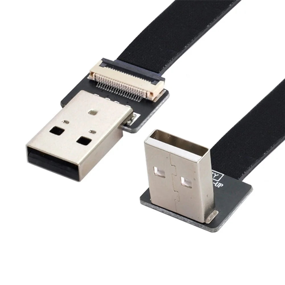 U2-031-UP-0.2M CN-011-MA/CN-011-UP/CN-019-0.2M Up Angled USB 2.0 Type-A Male to Male Flat FPC Data Cable 90 Degree for FPV/Disk/Scanner/Printer - 1