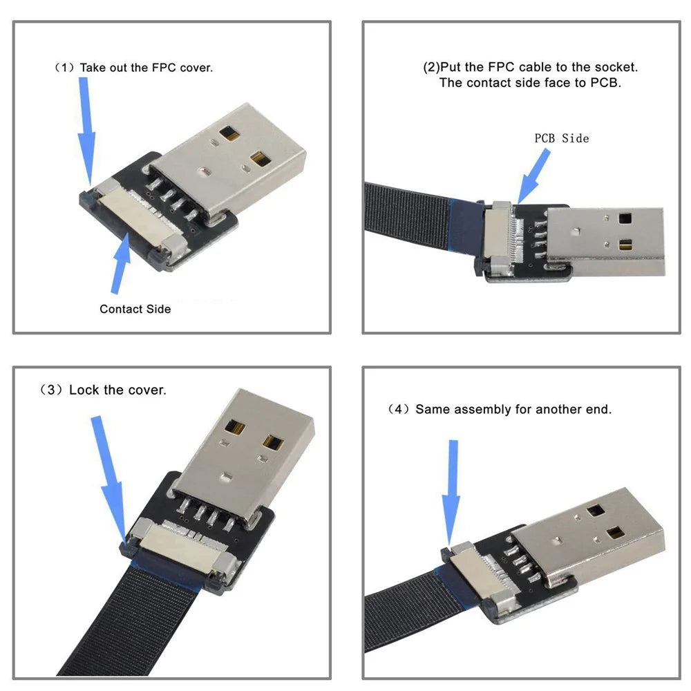 U2-031-UP-0.2M CN-011-MA/CN-011-UP/CN-019-0.2M Up Angled USB 2.0 Type-A Male to Male Flat FPC Data Cable 90 Degree for FPV/Disk/Scanner/Printer - 3