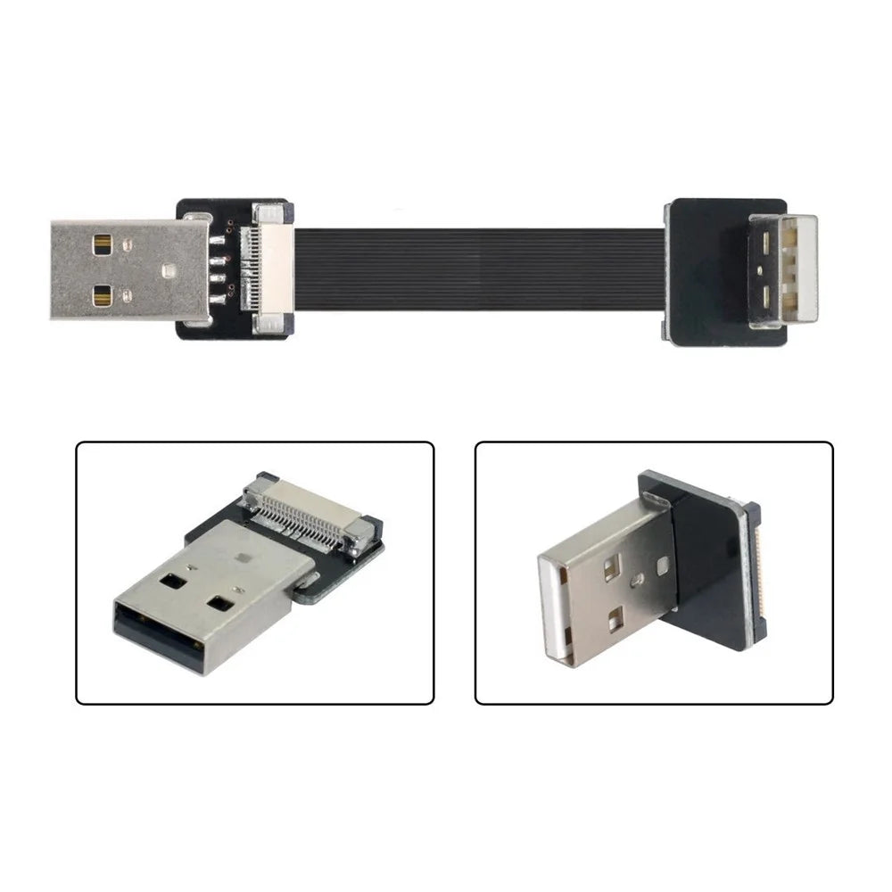 U2-031-UP-0.2M CN-011-MA/CN-011-UP/CN-019-0.2M Up Angled USB 2.0 Type-A Male to Male Flat FPC Data Cable 90 Degree for FPV/Disk/Scanner/Printer - 4