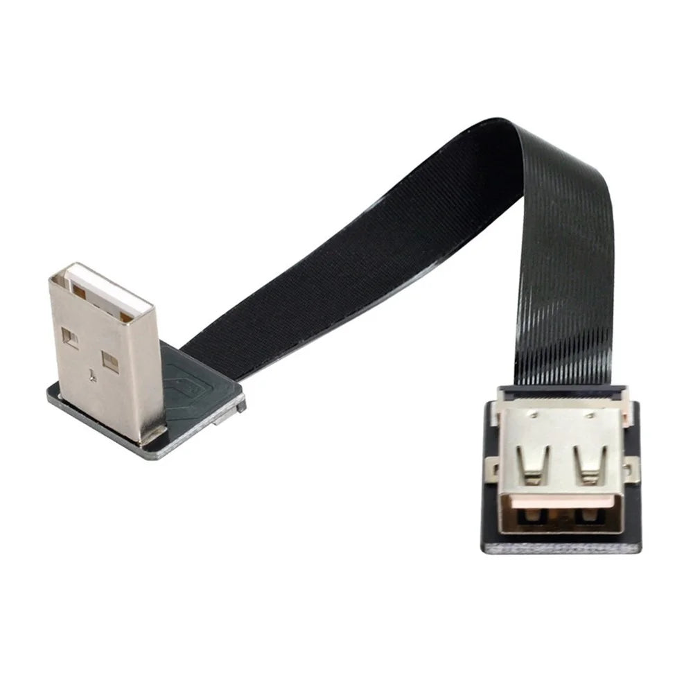 U2-044-DN-0.2M CN-011-DN/CN-011-FE/CN-019-0.2M Down Angled USB 2.0 Type-A Male to Female Extension Flat Slim FPC Cable 480Mbps Data Transmission for FPV/Disk/Scanner/Printer - 2