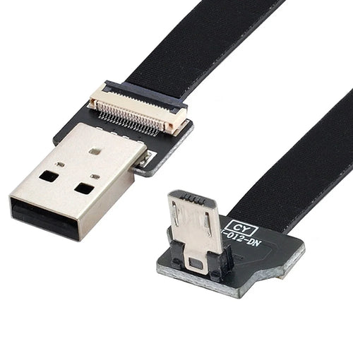 U2-045-DN CN-011-MA/CN-012-DN/CN-01 USB 2.0 Type-A to Micro USB 5Pin Male to Male Down Angled Flat Data Cord FPC Cable for FPV/Disk/Phone - 1