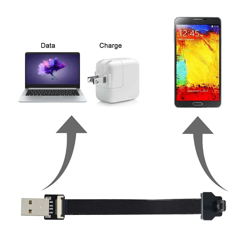 U2-045-UP CN-011-MA/CN-012-UP/CN-01 USB 2.0 Type-A Male to Micro USB 5Pin Male Flat FPC Cable Up Angled Data Transfer Wire for FPV/Disk/Phone - 5