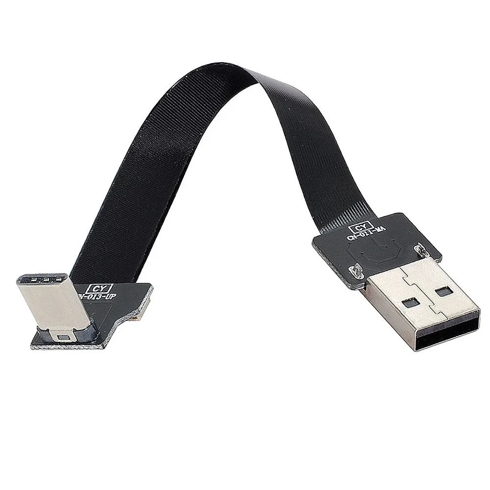 U2-039-UP-0.2M CN-011-MA/CN-013-UP/CN-019 480Mbps USB 2.0 Type-A Male to Up/Down Angled Type-C Male Flat Slim FPC Data Cable for FPV/Disk/Phone - 2
