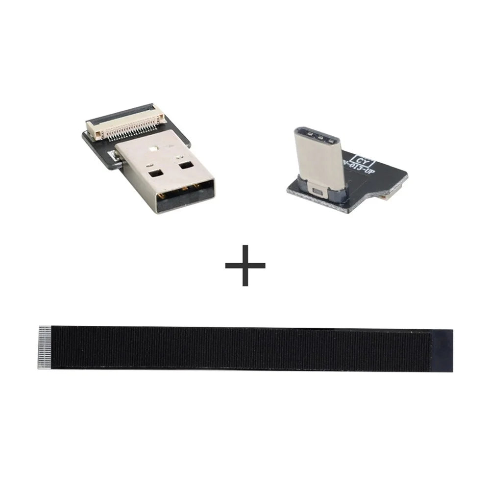 U2-039-UP-0.2M CN-011-MA/CN-013-UP/CN-019 480Mbps USB 2.0 Type-A Male to Up/Down Angled Type-C Male Flat Slim FPC Data Cable for FPV/Disk/Phone - 3