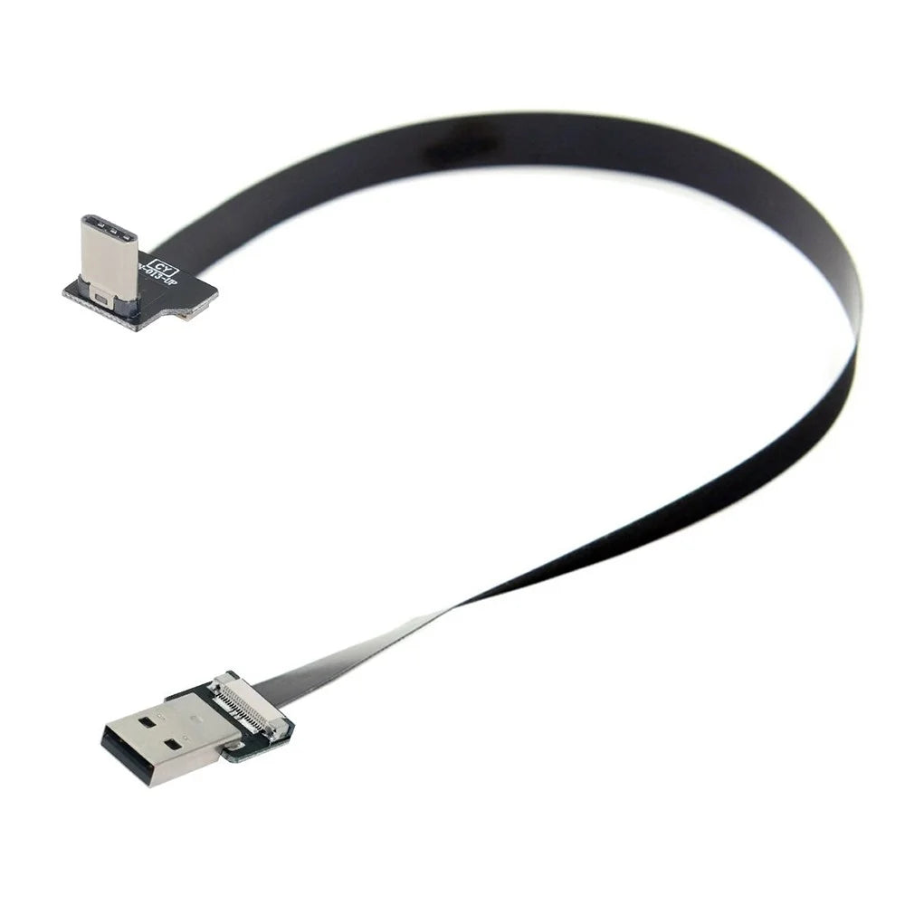 U2-039-UP-0.2M CN-011-MA/CN-013-UP/CN-019 480Mbps USB 2.0 Type-A Male to Up/Down Angled Type-C Male Flat Slim FPC Data Cable for FPV/Disk/Phone - 7