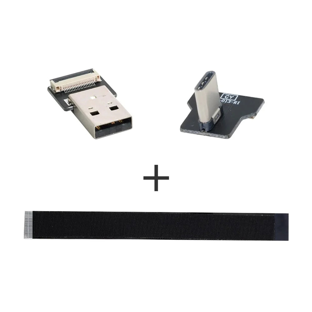 U2-039-RI-0.2M CN-011-MA/CN-013-RI/CN-019 USB 2.0 Type-A Male to Type-C Male Right Angled Flat Slim FPC Data Cable for FPV/Disk/Phone - 3