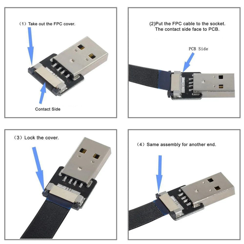 U2-039-RI-0.2M CN-011-MA/CN-013-RI/CN-019 USB 2.0 Type-A Male to Type-C Male Right Angled Flat Slim FPC Data Cable for FPV/Disk/Phone - 4