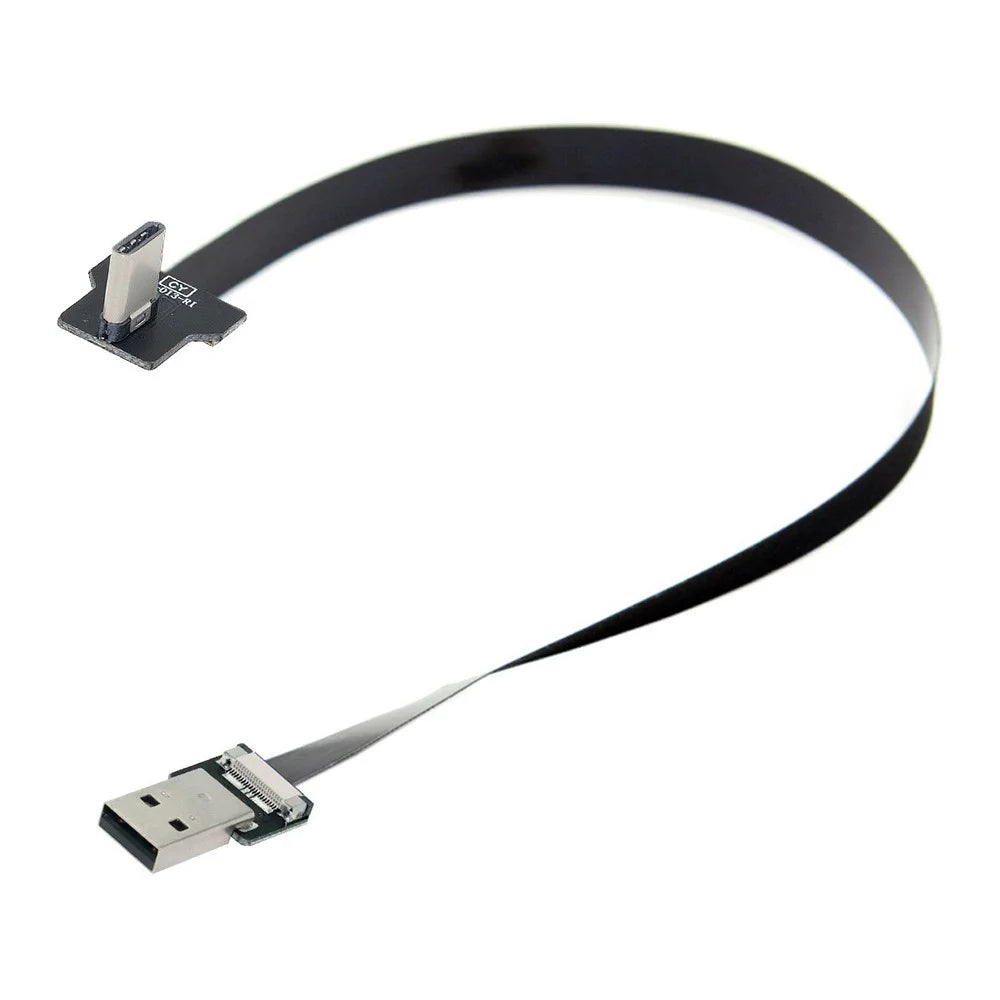 U2-039-RI-0.2M CN-011-MA/CN-013-RI/CN-019 USB 2.0 Type-A Male to Type-C Male Right Angled Flat Slim FPC Data Cable for FPV/Disk/Phone - 7