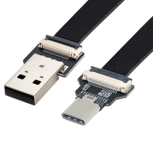 U2-039-BK-0.2M CN-011-MA/CN-013-MA/CN-01 USB 2.0 Type-A Male to USB-C Type-C Male Data Flat Slim FPC Cable for FPV/Disk/Phone - 1