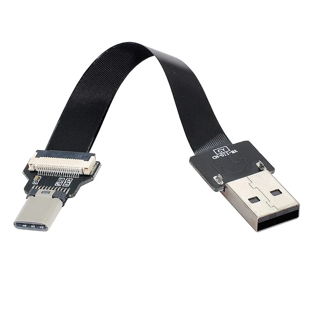 U2-039-BK-0.2M CN-011-MA/CN-013-MA/CN-01 USB 2.0 Type-A Male to USB-C Type-C Male Data Flat Slim FPC Cable for FPV/Disk/Phone - 2