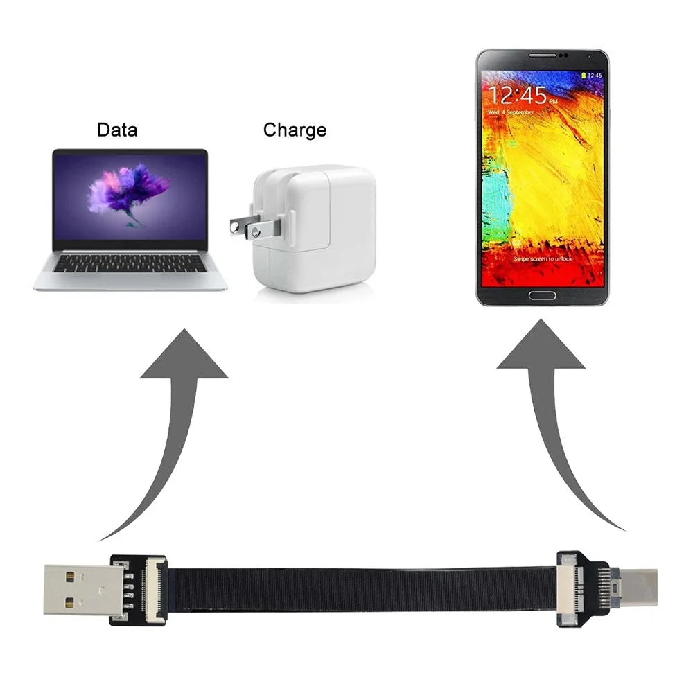 U2-039-BK-0.2M CN-011-MA/CN-013-MA/CN-01 USB 2.0 Type-A Male to USB-C Type-C Male Data Flat Slim FPC Cable for FPV/Disk/Phone - 5
