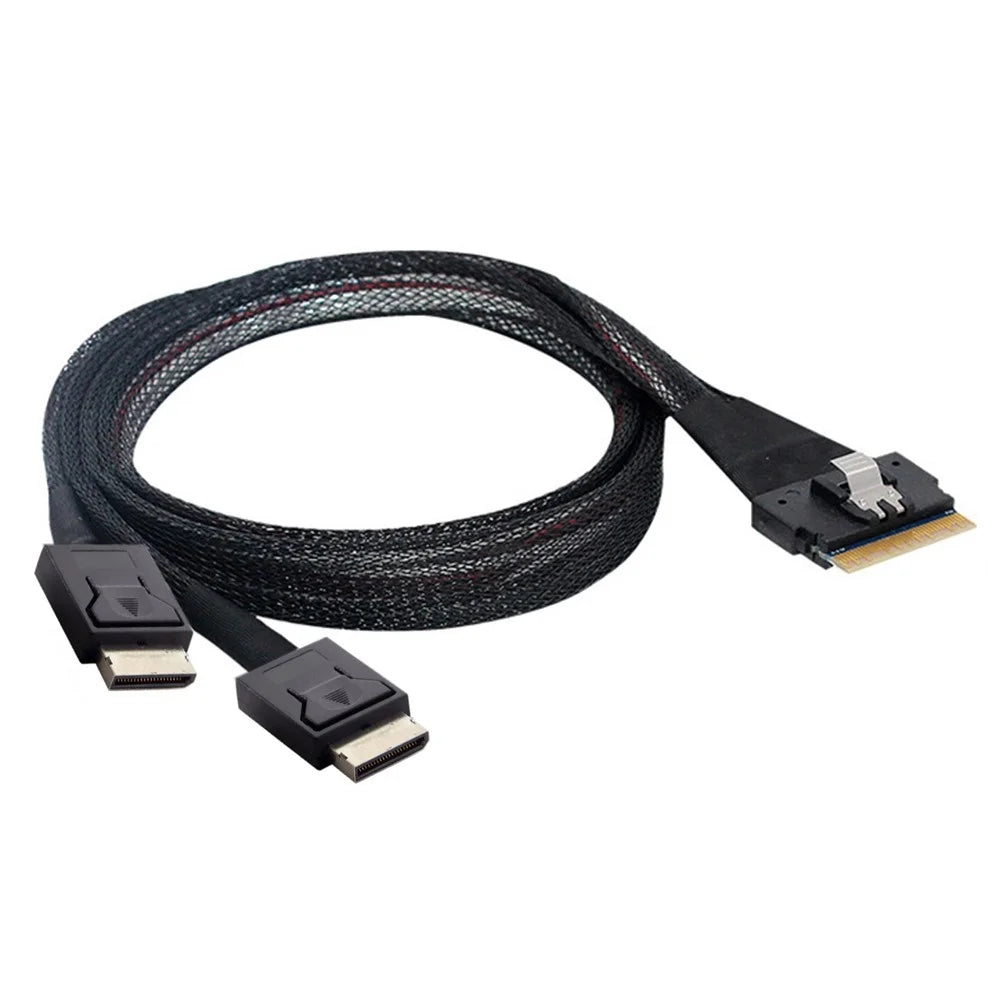 SF-038-0.5M PCI-E Slimline SAS Slim 4.0 SFF-8654 8i 74-pin to Dual Oculink SFF-8611 Cable 50cm PCI-Express Conversion Cord - 5