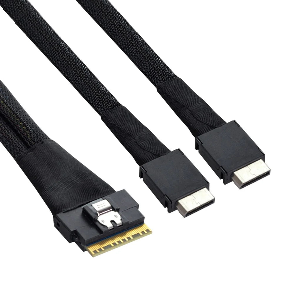 SF-038-0.5M PCI-E Slimline SAS Slim 4.0 SFF-8654 8i 74-pin to Dual Oculink SFF-8611 Cable 50cm PCI-Express Conversion Cord - 7