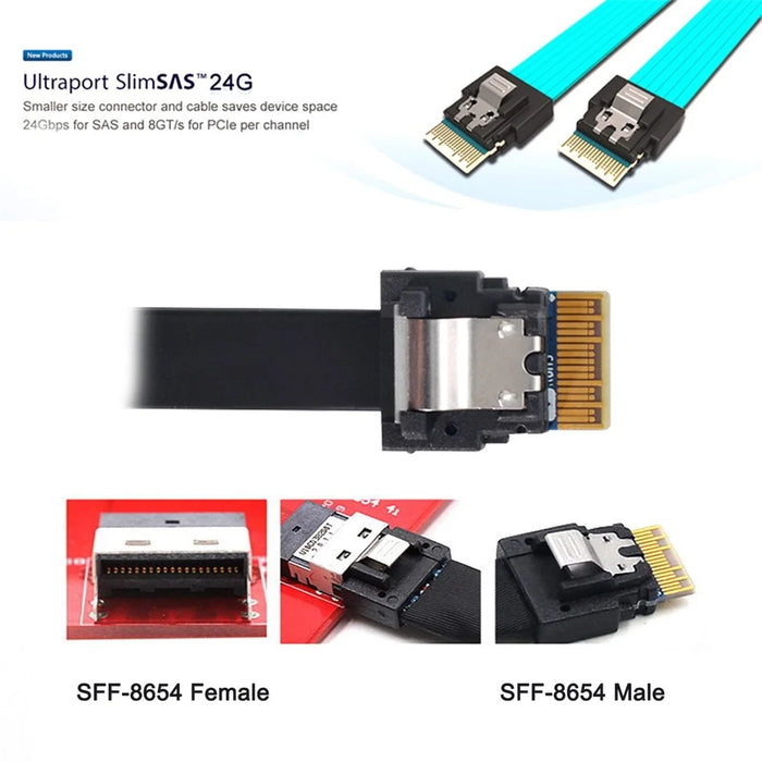SF-100-0.4M PCI-E Slim Line SAS 4.0 SFF-8654 4i 38-pin Host to SFF-8654 Slim SAS Target Cable - 2