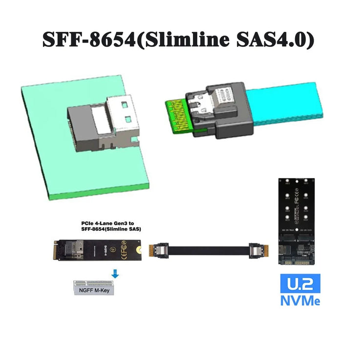 SF-100-0.4M PCI-E Slim Line SAS 4.0 SFF-8654 4i 38-pin Host to SFF-8654 Slim SAS Target Cable - 5