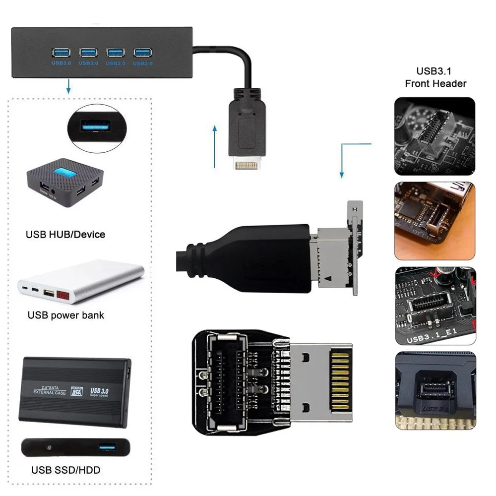 UC-029 2Pcs USB 3.1 Front Panel Header Male to Female Type-E Motherboard Extension Adapter - 3