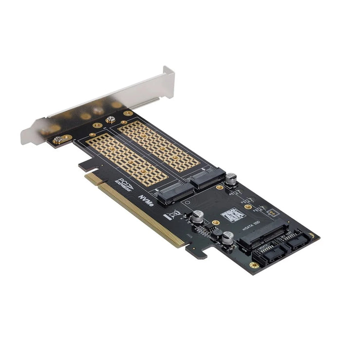 SA-028 3-in-1 PCI Express PCI-E 3.0 + Dual SATA to NGFF NVME mSATA M-Key B/M-key SSD Card Adapter - 7