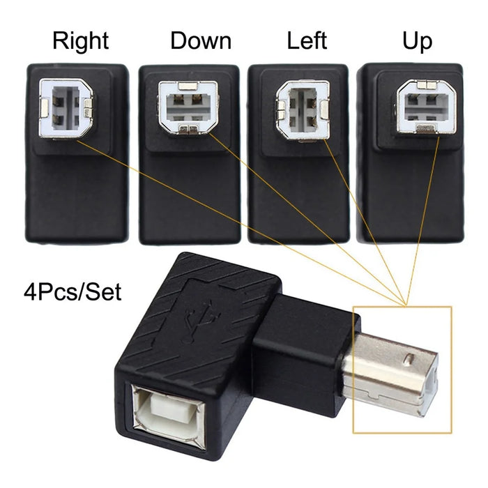 U2-038 4Pcs/Set USB 2.0 B-Type Male to Female 90 Degrees Elbow Adapter Converter - 4