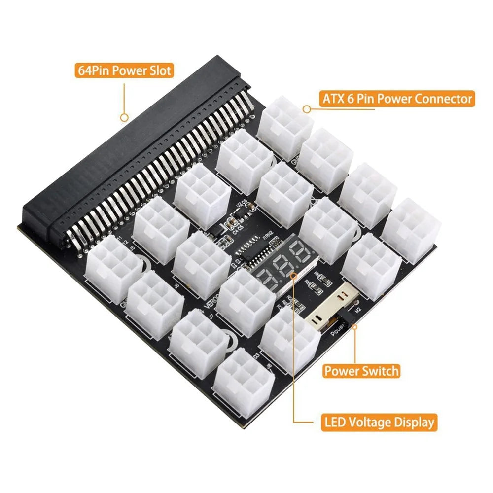 PW-001 12V ATX 17Ports 6Pin Power Supply Breakout Board Adapter Converter for Ethereum ETH BTC Mining Miner - 4