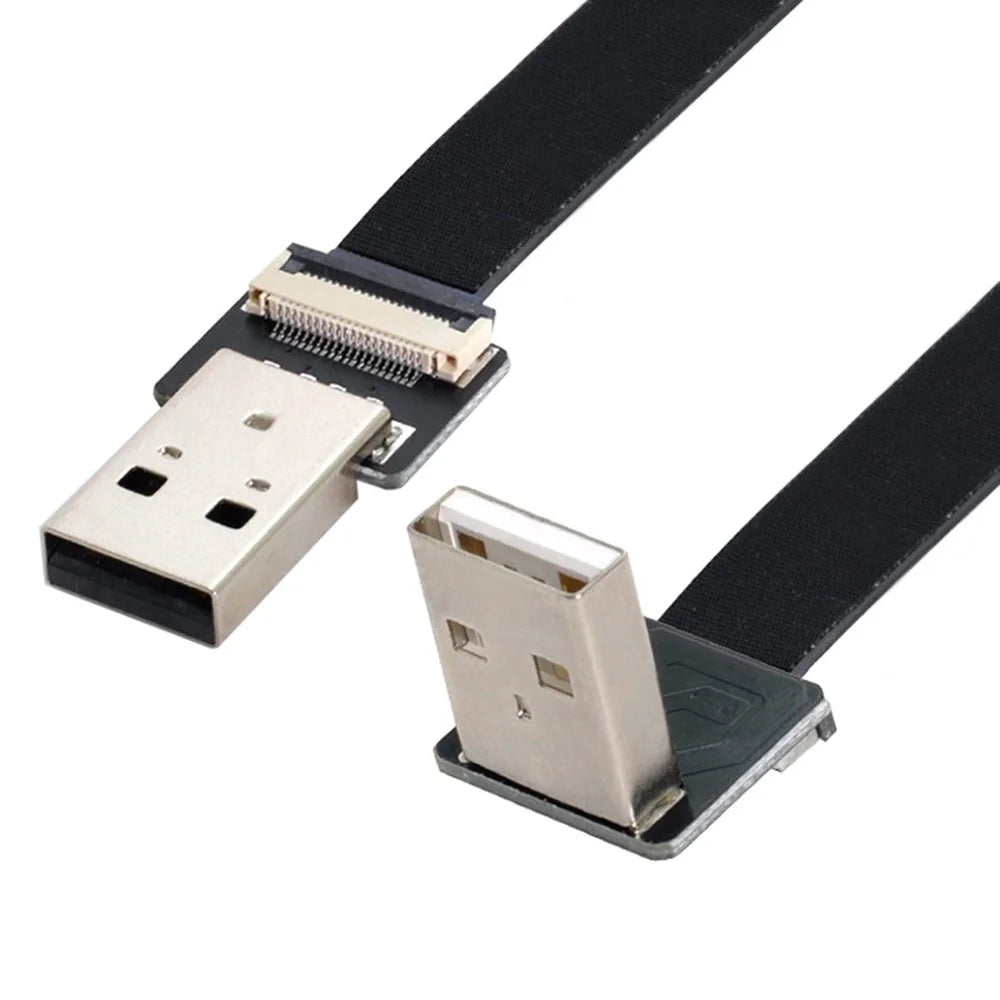 U2-031-DN-0.2M CN-011-MA/CN-011-DN/CN-019-0.2M Down Angled USB 2.0 Type-A to Type-A Flat Data Cable Male to Male 90 Degree FPC Cable for FPV/Disk/Scanner/Printer - 1
