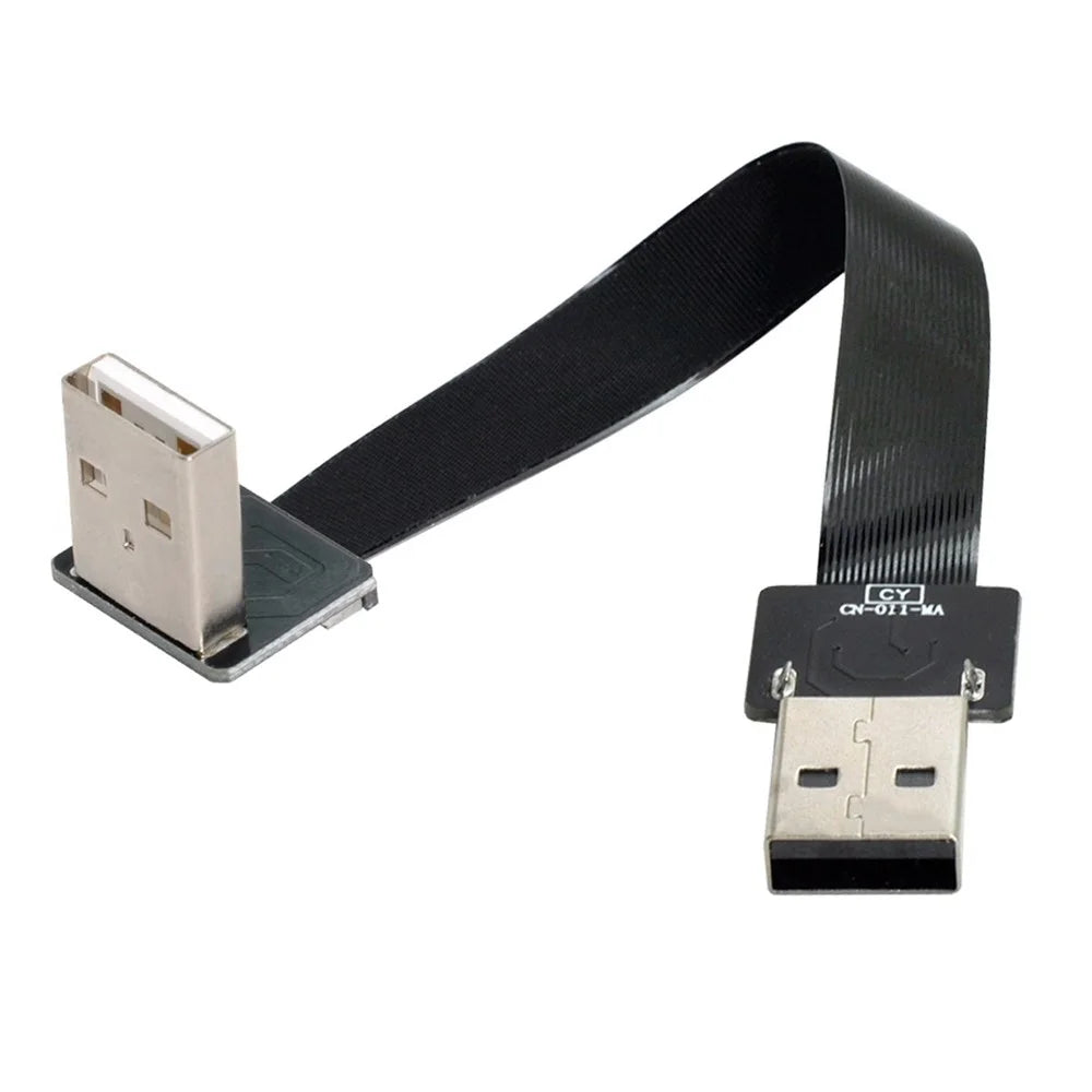 U2-031-DN-0.2M CN-011-MA/CN-011-DN/CN-019-0.2M Down Angled USB 2.0 Type-A to Type-A Flat Data Cable Male to Male 90 Degree FPC Cable for FPV/Disk/Scanner/Printer - 2