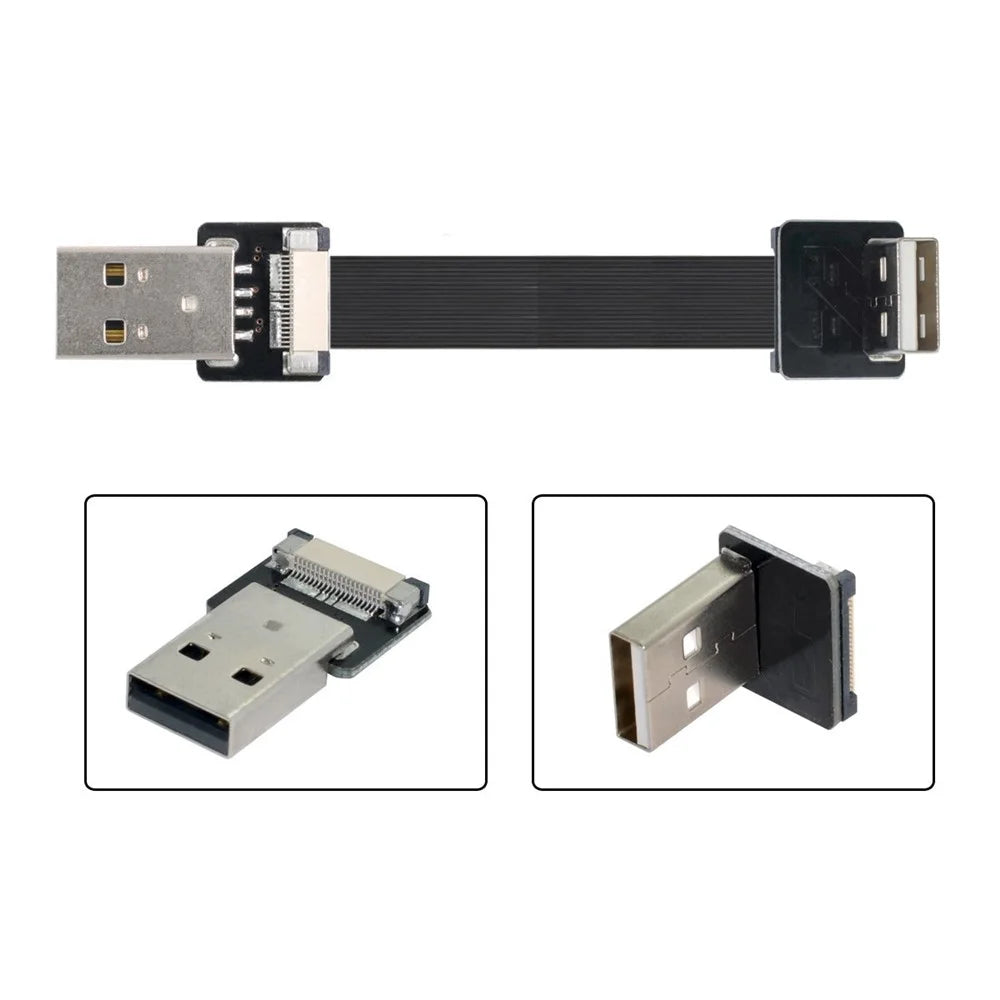 U2-031-DN-0.2M CN-011-MA/CN-011-DN/CN-019-0.2M Down Angled USB 2.0 Type-A to Type-A Flat Data Cable Male to Male 90 Degree FPC Cable for FPV/Disk/Scanner/Printer - 4