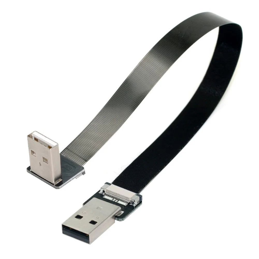 U2-031-DN-0.2M CN-011-MA/CN-011-DN/CN-019-0.2M Down Angled USB 2.0 Type-A to Type-A Flat Data Cable Male to Male 90 Degree FPC Cable for FPV/Disk/Scanner/Printer - 6